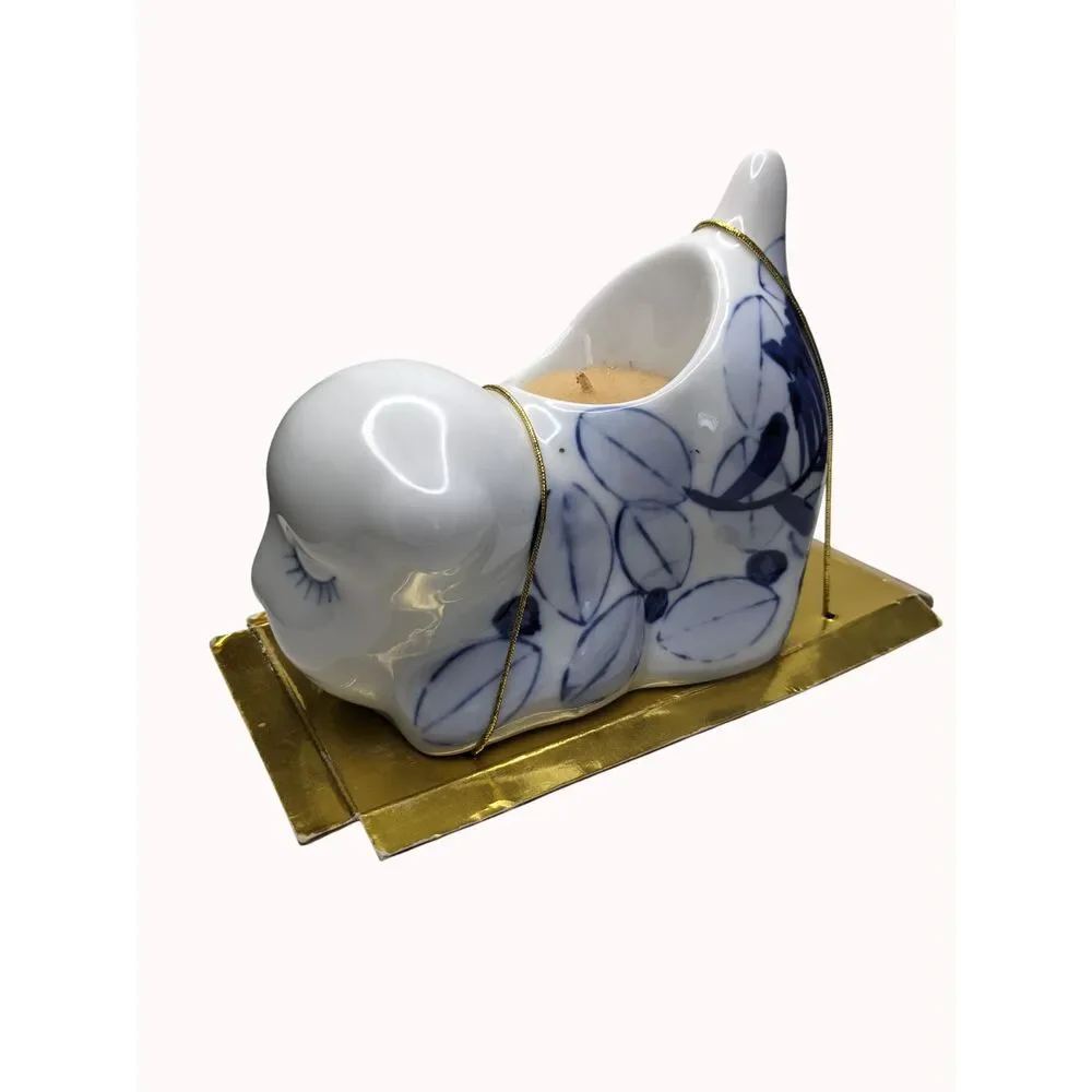 Delft Blue Reticulated Trinket Dish & Puppy Dog Candle Holder Holland VTG